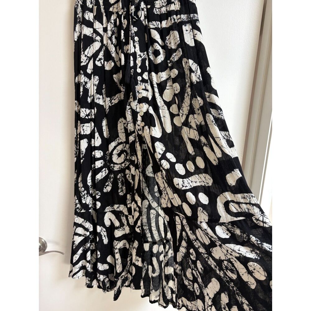 Haute Hippie Black White Batik Maxi Skirt S Smock Slit Abstract Boho Rayon Beach - Picture 5 of 9